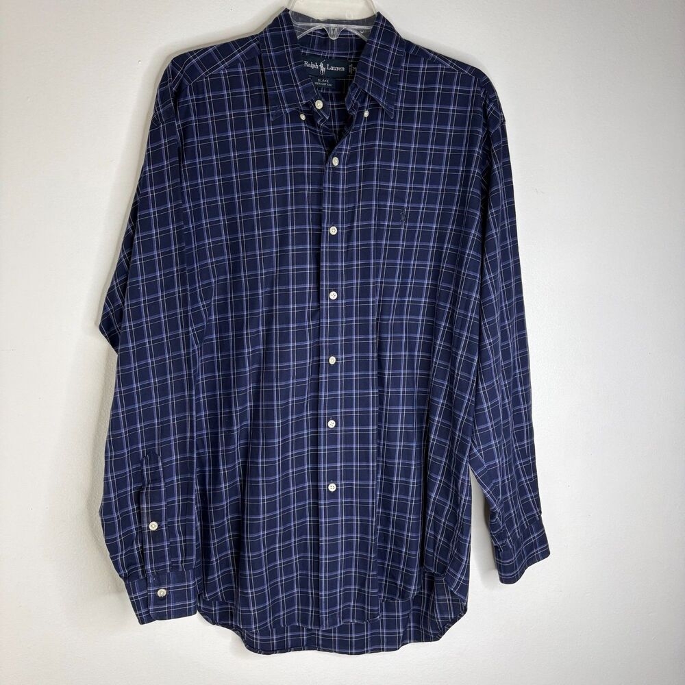 Ralph Lauren Blake Shirt Men's M Blue Plaid Button Up Long Sleeve 100% Cotton